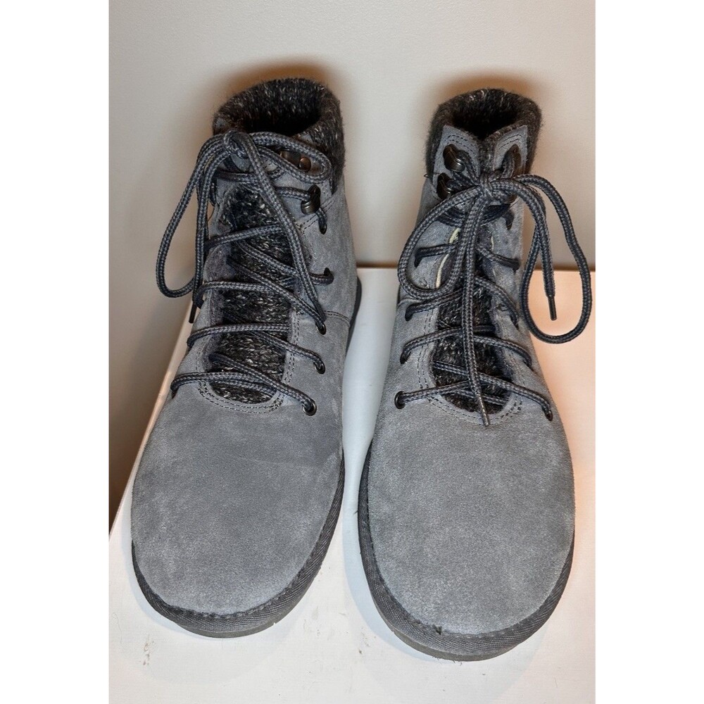Bearpaw Mack Gray Suede Knit Cuff Lace-Up Winter Ankle Boots 2844W Women’s 10